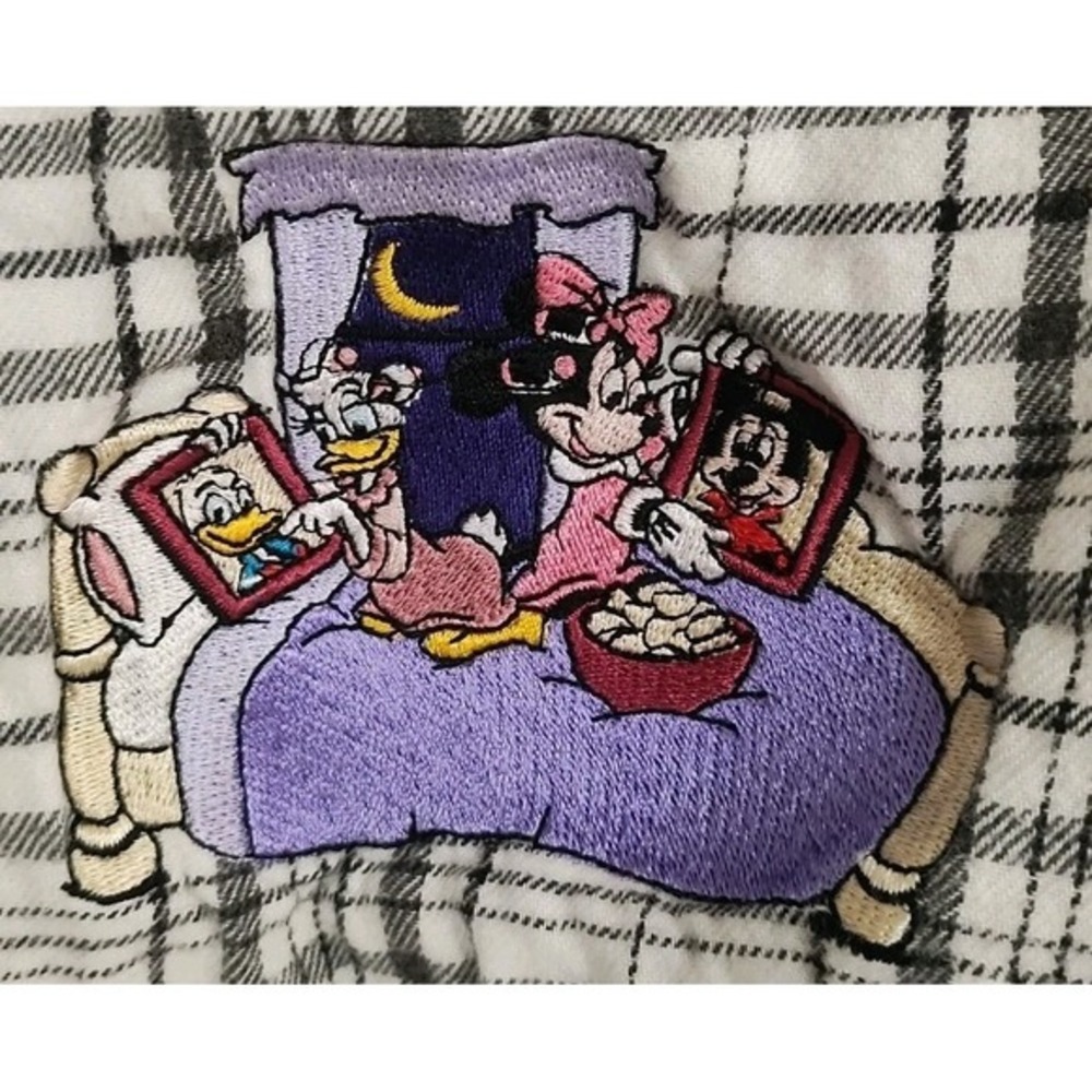 Walt Disney World Flannel Sleep Shirt  Long Sleeve Button‎ Up Size Medium Cute - Picture 3 of 5